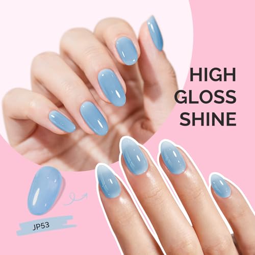 Image of MelodySusie Blue Gel Nail Polish, 0.5Fl.oz Jeweliver Jelly Gel Polish Translucent Plastel Haze Blue Neutral Color Soak Off UV LED Gel Polish Nail Art Design Manicure Salon DIY At Home JP53