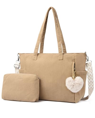 Image of Makukke Corduroy Tote Bag, Large Shoulder Handbag with Pouch, Crossbody Bag for Work Travel Shopping