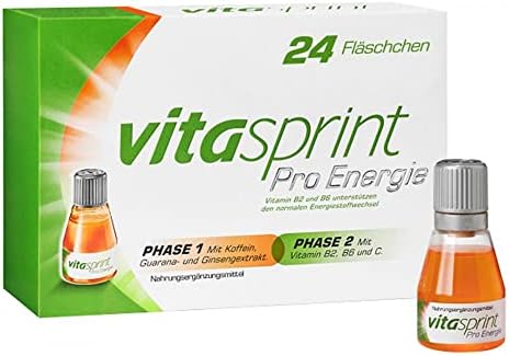 Vitasprint Pro Energie, Nahrungsergänzungsmittel, 24 St.Vitamin B6 & C | Nahrungsergänzungsmittel mit Vitamin, Ginsengwurzel-und Guaranasamen-Extrakt und Koffein für Erwachsene.
