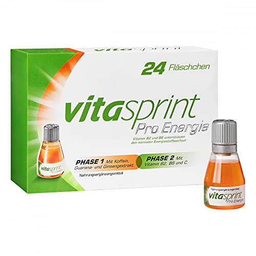 Vitasprint Pro Energie, Nahrungsergänzungsmittel, 24 St.Vitamin B6 & C | Nahrungsergänzungsmittel mit Vitamin, Ginsengwurzel-und Guaranasamen-Extrakt und Koffein für Erwachsene.