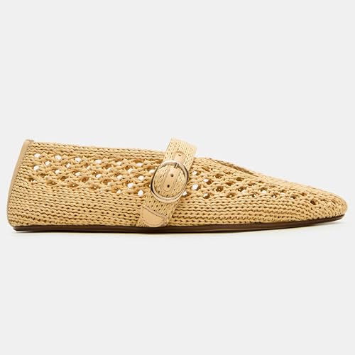 Woven Mesh Ballet Flats for Women with Metal Buckle Strap Mesh Raffia Flats Round Toe Mary Janes Comfortable Ballerina Flat Shoes.2