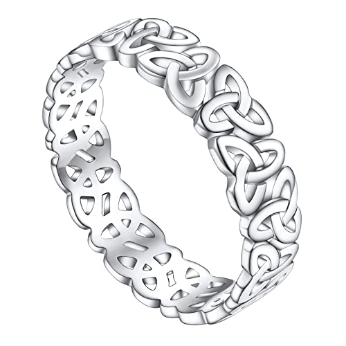 FOCALOOK Damen S925 Silber Ring Keltischer Knoten Triquetra Ring, Knuckler Ring Geschlossener Ring für Geliebte/Freundin/Tochter zum Geburtstag/Valentinstag/Weihnachten, Ringumfang 59mm in Silber Cover