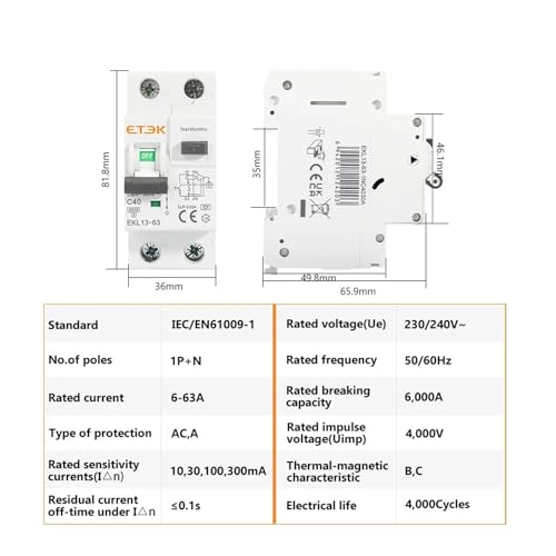 Disjoncteur différentiel automatique type A résout les surcharges EKL13 - 4