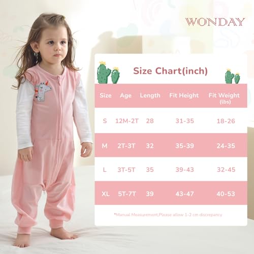 Image of WONDAY Toddler Sleep Sack with Feet, 0.5 Tog Sleeping Sacks for Walking with Legs 12-18 Months 2T 3T 4T 5T (UnicornPink, 2T-3T)