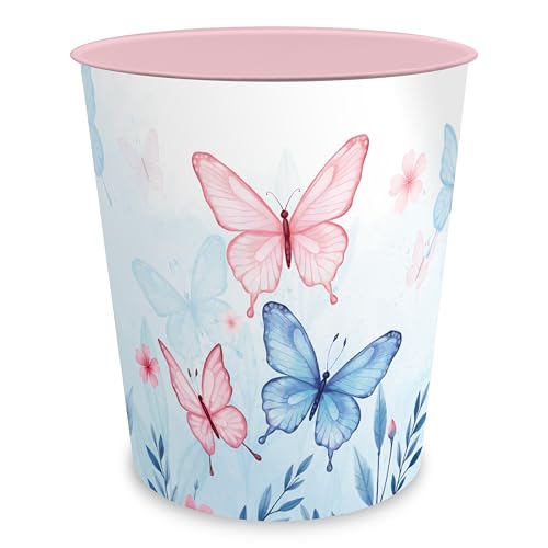 itenga Papierkorb mit Motiv Schmetterling - Elara - für Kinder und Erwachsene - rund ca. 11 Liter - Mülleimer fürs Kinderzimmer und Büro - stabiler Kunststoff