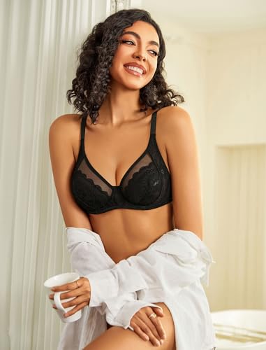 Image of Avidlove Womens Lace Bras Sexy Underwire Unlined Bra V Neck Mesh Everyday Bra Lingeries No Padded