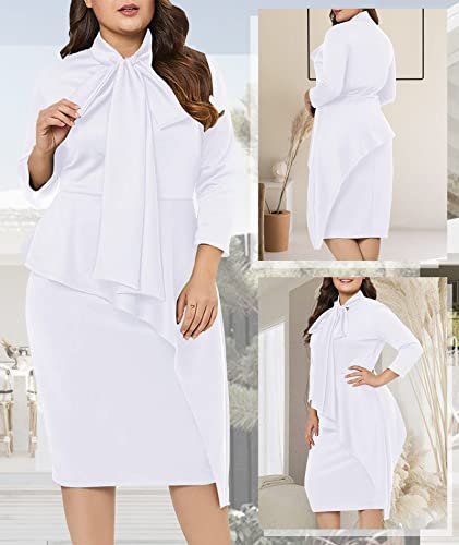 LALAGEN Women's Plus Size Long Sleeve Peplum Tie Neck Bodycon Pencil Midi Dress3