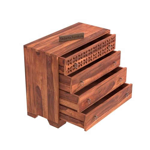 Image of Sheesham Wood Dressers Chests of 4 Drawers | Kitchen Crockery Cabinet Unit | Sideboard Storage Cabinets | Bedroom Furniture | Wooden Chests of Drawers (Honey Finish)