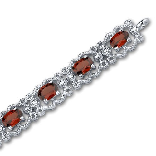 Peora 8.50 Carats Garnet Tennis Bracelet For Women 925 Sterling Silver, Natural Gemstone Birthstone, Oval Shape 6X4Mm, 7 1/4 Inch Length #TOP2