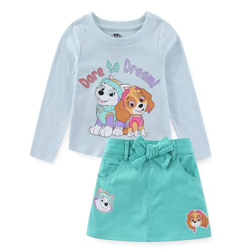 Paw Patrol Nickelodeon Skye and Everest Girls Long Sleeve Shirt and Twill Skirt Set for Toddler and Big Kids