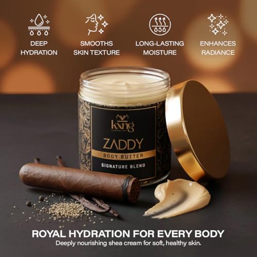 Image of KXNG Cosmetics Organic Shea Body Butter Cream - 4oz | Mens Body Butter for Black Men & Women with Shea, Cocoa, Mango & Coconut Oil | Moisturizing Cream for Hands, Feet & Skin - Zaddy