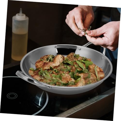 Wok plano acero inoxidable con doble asa reusable miniatura 6