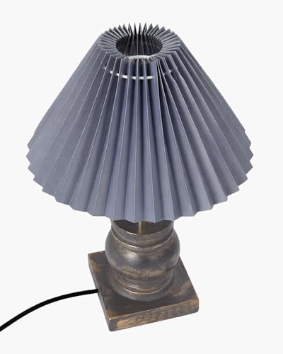 Image of Homesake Small Table Lamp for Bedroom Living Room Simple Retro Grey Distress Wood Grain Farmhouse Bedside Lamps Suitable for Nightstand, Desk Light, Gift, Trophy, (Grey Pleated Shade)