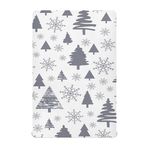 Moudou Christmas Tree Playard Sheet for Boy Girls, Soft Breathable Fitted Toddler Sheet for Standard Playard Bed Mattress, 39 x 27 x 5 Inch