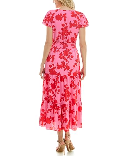 Image of Nanette Nanette Lepore Women's Tiered Pull on Fully Lined Dress with Smock Waist and Pleated Flutter Sleeve