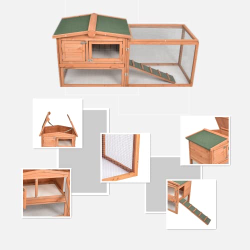 GOJOOASIS 60" Chicken Coop Outdoor Wooden Rabbit Hutch Poultry Cage with Run & Wire Fence for Backyard - Thumbnail 3