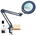 Seylae 10X Magnifying Glass with Light and Clamp, Real Glass Lens Lighted Magnifier with Stand, 5 Color Modes LED Dimmable Magnifying Desk Lamp Hands Free for Crafts Painting Sewing Close Work - Blue