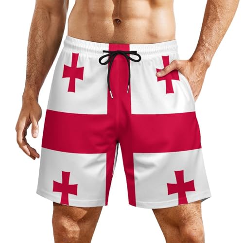 Georgia Flag Men's Summer Casual Shorts Holiday Beach Shorts Relaxed Fit for Men Swimming Trunks