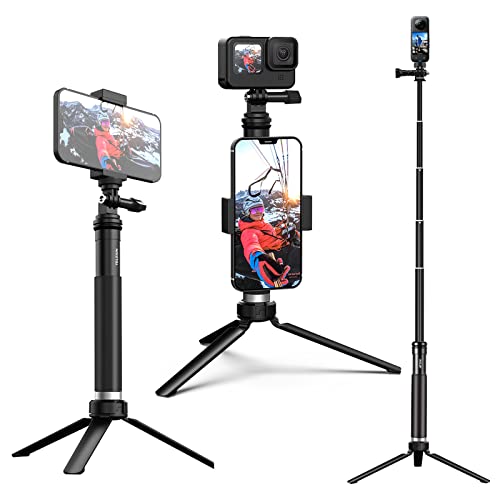TELESIN 35'' Selfie Stick with Tripod Phone Holder, Waterproof Pole Aluminum Extendable Monopod for GoPro Hero 11 10 9 8 7 Insta 360 One R One X2 X3 DJI Osmo Pocket Action 6 5rpro 4 3 Android iPhone