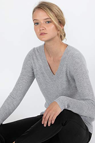 Image of JENNIE LIU Women's 100% Pure Cashmere Long Sleeve Ava V Neck Pullover Sweater