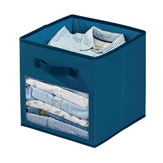 Idesign Tela, Caja Pequeña En Mezcla De Algodón Y Poliéster Para Armario, Dormitorio O Cuarto Infantil, Organizador Plegable Con 2 Asas Y Ventana, Azul, 26,7 Cm X 28,0 Cm