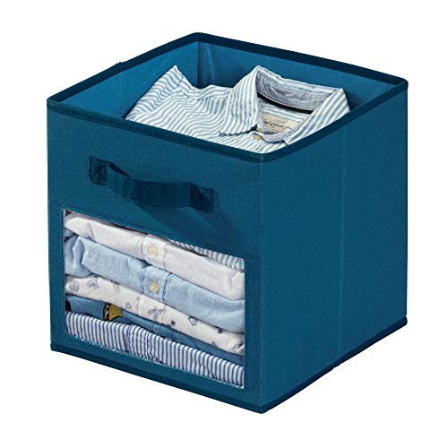 Petite caisse rangement iDesign bleu en coton polyester pliable pour petits placards