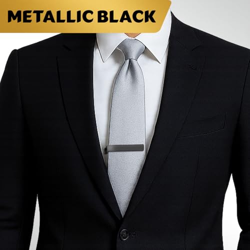 Roctee Tie Clips for Men, 3 Pack Classic Tie Clip Silver Gold Black Necktie Tie Bar Pinch Clips Suitable for Wedding Anniversary Business 5