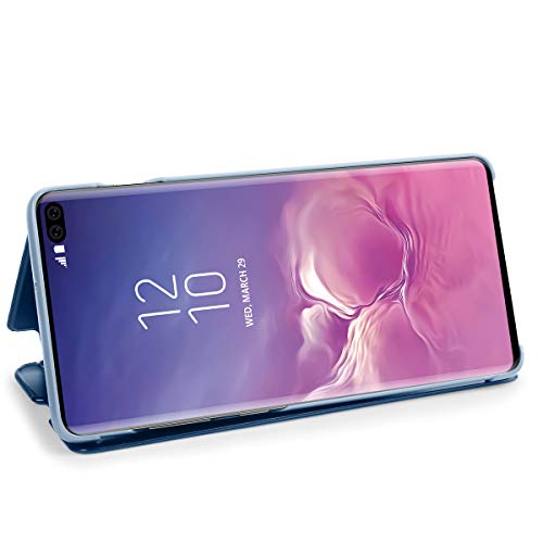 Galaxy S10+ Case,Aicase Luxury Flip Clear View Case Mirror Screen Smart Plating Case 360 Full Body Ultra Thin Intelligent Protective Case Cover With Stand Function For Samsung Galaxy S10+ (Blue) #TOP3