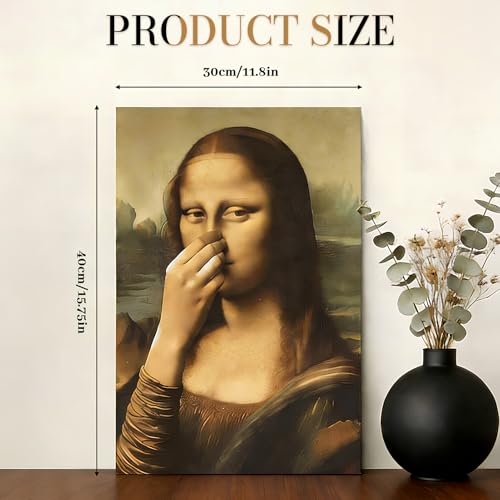 Crunier Mona Lisa Toilette Bilder,Lustiges Poster,Mona Lisa Hält Sich Die Nase Zu,Badezimmer Wandkunst,Wanddeko für Toilette Gäste-WC,40 x 30 cm,Ohne Rahmen