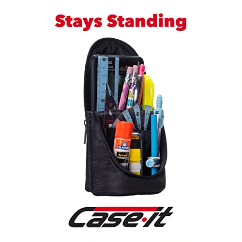 Image of Case-It Magnetic Stand Up Pouch, Stand up Pencil Case, Large Capacity Pencil Pouch, Zipper Phone Holder, Mobile Phone Bracket, Stationery Organizer, Storage Makeup Pouch, PLP-167, Black