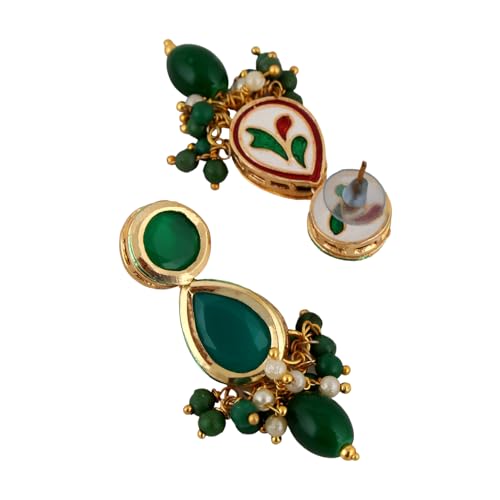 Image of Lucky Jewellery Meenakari 18k Gold Plated Tika Earring Combo Uncut Big Faux Kundan Choker Necklace set