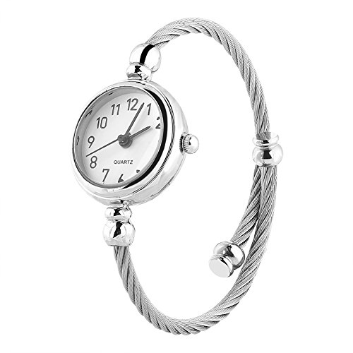 Montre à quartz pour femmes avec bracelet ouvert en alliage argenté et cadran blanc analogique