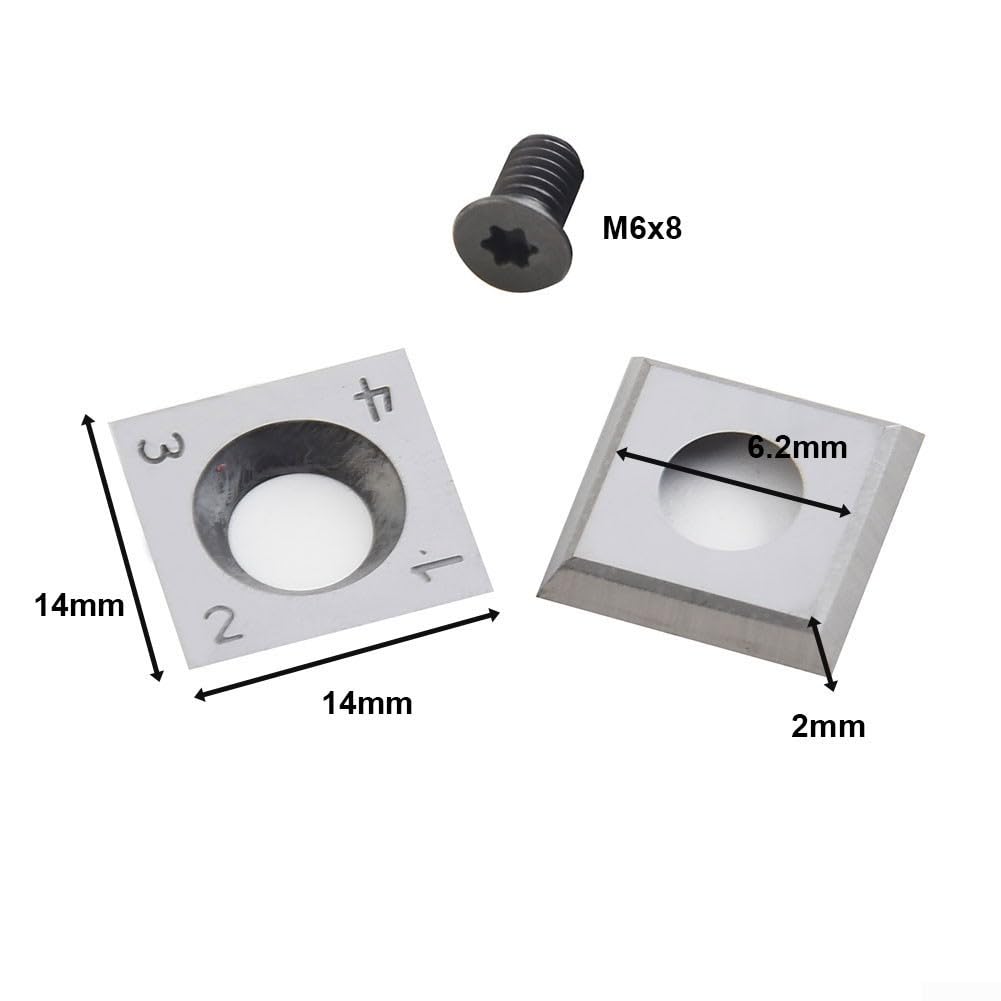 Plaquettes de coupe carrées en carbure 14 x 14 mm pour le travail du bois Tête de rabot en spirale avec vis M6 Lame de 30 degrés