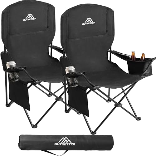 Vivo Technologies Set ot 2 Folding Camping Chair with Cooler Bag Lightweight Foldable Chairs Fishing Chair with Cup Holder and Side Pocket 120kg Load Capacity for Outdoor, Fishing, Picnics and Travel