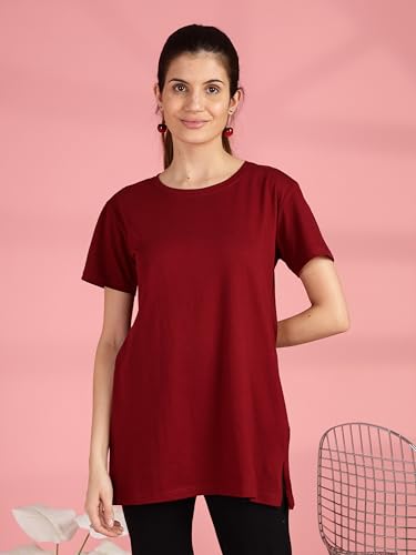 Image of 9shines Label Cotton Plus Size Long T-Shirt Tunic | Hip Covering Regular Top Nightwear| Sleepshirt Lounge wear for Women with Pocket (M-7XL)