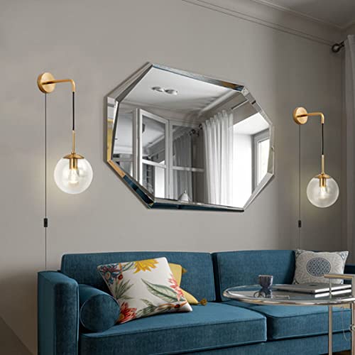 Image of KCO Modern Globe Wall Sconce with Plug in Industrial Vintage Wall Lamp On /Off Switch Minimalist 1-Light Mounted Lamps for Bedroom Living Room Corridor (Clear & 2-Pack)