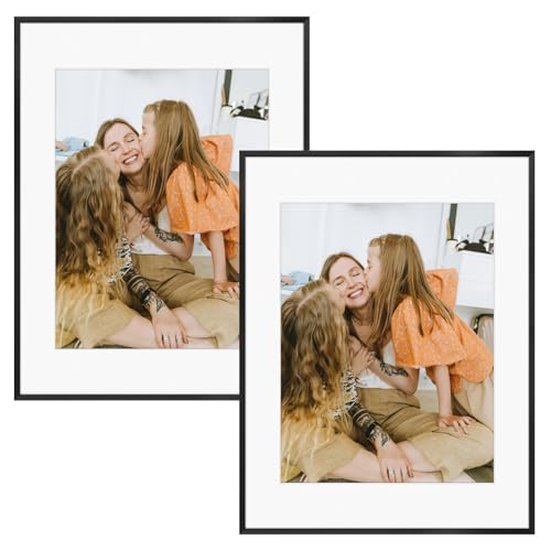 Frametory 2 Pack 14x18 Aluminum Frame with Mat for 11x14 Photo, Black