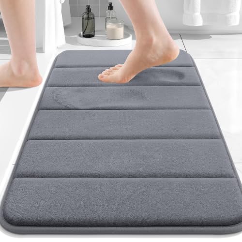 Image of Buganda Memory Foam Bath Mat Rug, 24 inch x 16 inch, Ultra Soft and Non-Slip Bathroom Rugs, Water Absorbent and Machine Washable Bath Rug for Bathroom, Shower, and Tub, Dark Grey