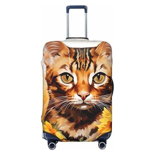 Sunflower Cat Travel Luggage Cover for Suitcase Anti-Scratch Fashion Suitcase Protector Washable Elastic Baggage Covers Fits 29-32 Inch Luggage for Travel Beach Holiday