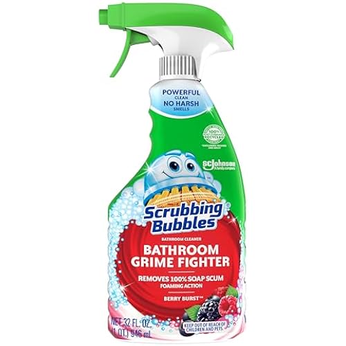 Scrubbing Bubbles Bathroom and Shower Cleaner Spray, Foaming Action Bathroom Grime Fighter Removing Soap Scum, Berry Burst Scent, 32oz