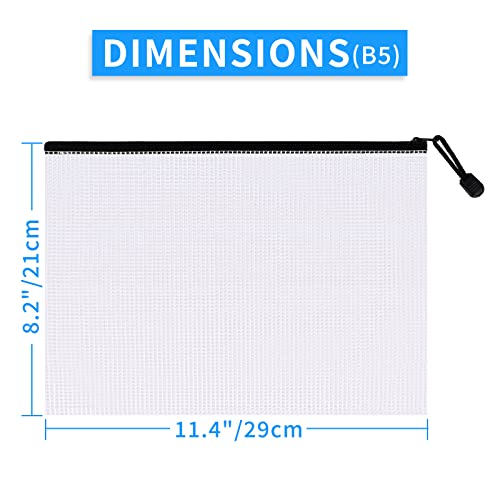 12 Pcs B5 Zip Plastic Wallets,B5 Mesh Zip Bags,Plastic File Folder Document Zipper Bags