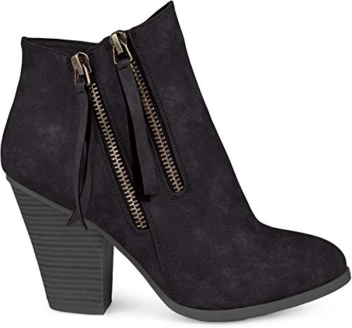 Brinley Co. Womens Faux Leather Stacked Wood Heel Double Zipper Booties Black, 9 Regular US