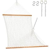 Lazy Daze Hammocks 12FT Double Rope Hammocks, 2 Person Hand Woven Cotton Hammock with Spreader Bar for Outside, Patio, Poolside, FIT 13-15 FT Stand, Max 450 Lbs, Natural, 141 x 57 inches