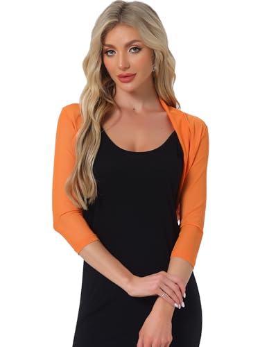 Cárdigan bolero de malla naranja XL con manga 3/4 Allegra K