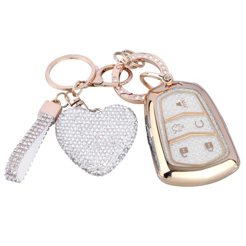 Meruns for Cadillac key fob cover with Diamond Bling Keychain, Car Accessories Key Shell Full Protection for Cadillac Escalade SRX CTS CT6 XTS XT5 XT6 XT4 ATS Smart Keys Case,Gold Clear by Meruns - Used condition - US$15.63