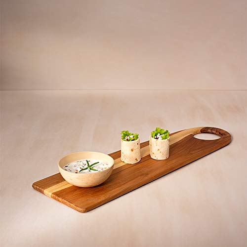 Ellementry, in Teak, Teak Wood ChipNDip Platter with Dip Bowl, Long