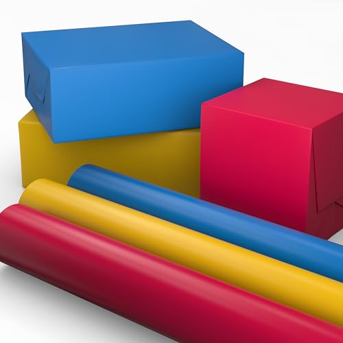 Hallmark Image Arts Birthday Wrapping Paper Mini Rolls 3-Pack (Primary Colors: Solid Red Yellow Blue) for Kids Parties Graduations Fathers Day Baby Showers Any Occasion - 27 Sq. Ft. Total