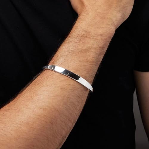 Men's Solid 925 Sterling Silver Torque Bangle Bracelet - Plain Cuff Bar Silver Bracelet for Men3