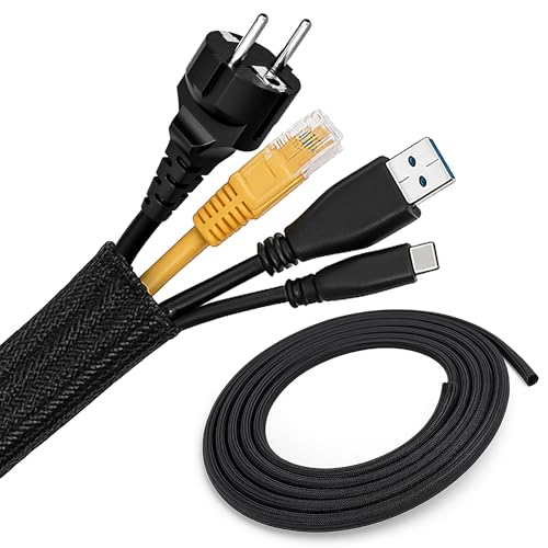 ECENCE 3 Mètre Gaine Câble (13-20 mm) - Cache Câble - Noir - Extensible et Découpable pour TV & Informatique - Rangement Propre des Câbles Management