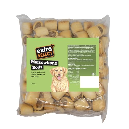 Extra Select Marrowbone Rolls - Crunchy Dog Biscuits & Snacks with Meaty Center - Marrow Bone Puppy Treats & Bedtime Biscuits for Dogs - 500 g